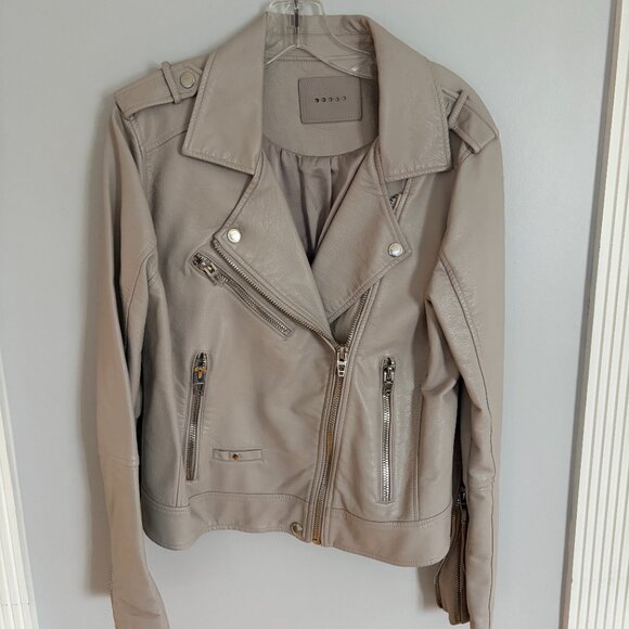 Blank NYC Jacket Faux Leather Jacket Women L Beige Moto Jacket Biker Jacket - Picture 1 of 8